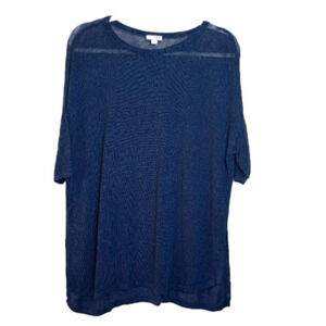 Pure Jill Linen Blend Floral Pattern Oversized Navy Blue Tunic Top Small